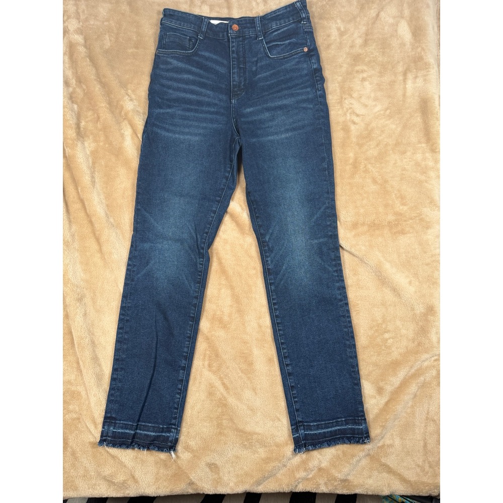 Anthropologie Pilcro High Rise Cigarette Jeans Dark Wash Raw Hem 29